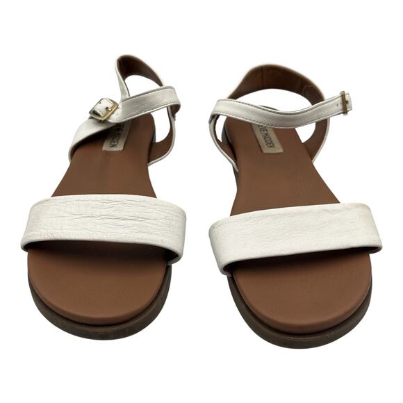 Steve Madden Dina Ankle Strap Leather Flat Sandals White Size 6.5M - Picture 2 of 9